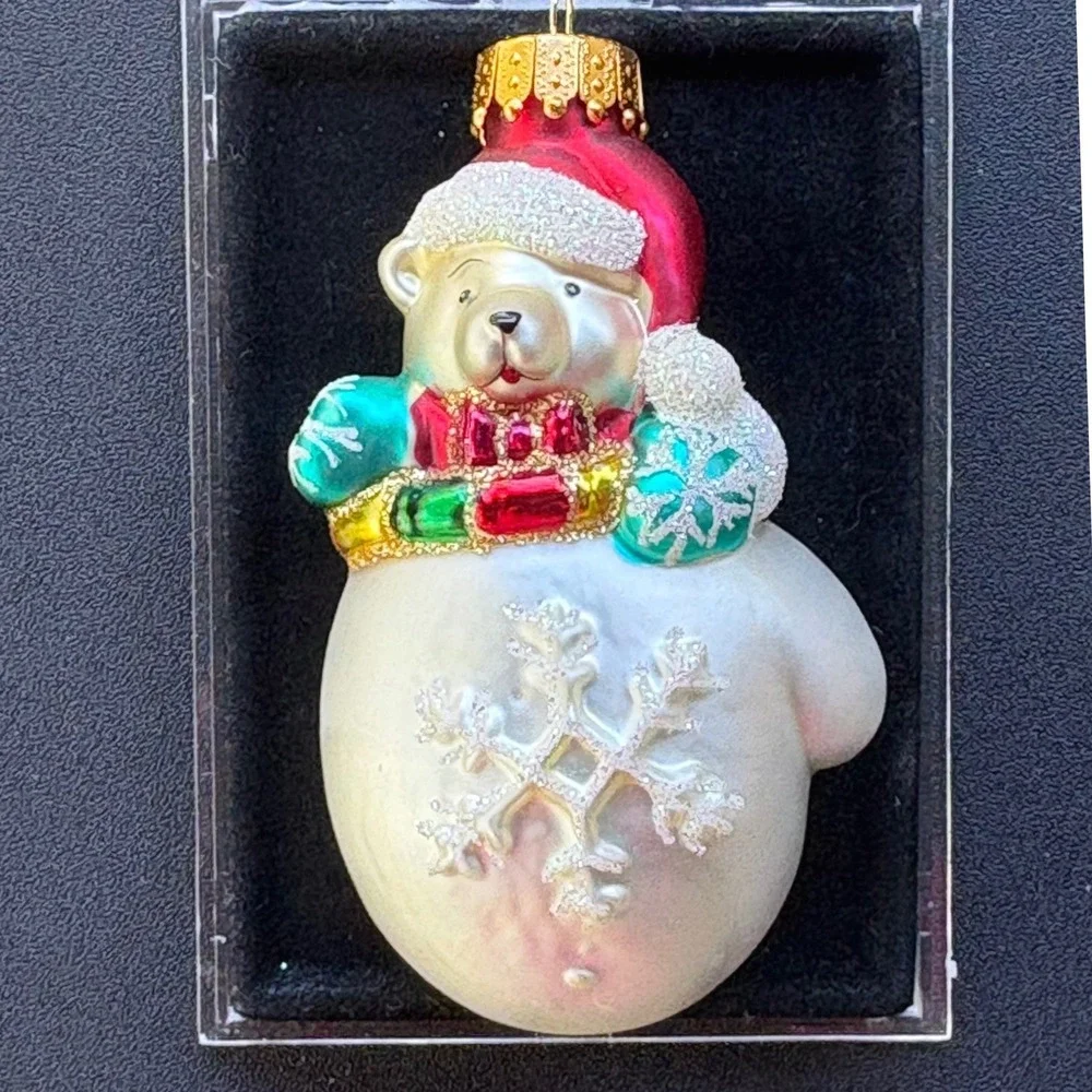 Unique Treasures Polar Bear in Mitten Glass Christmas Ornament